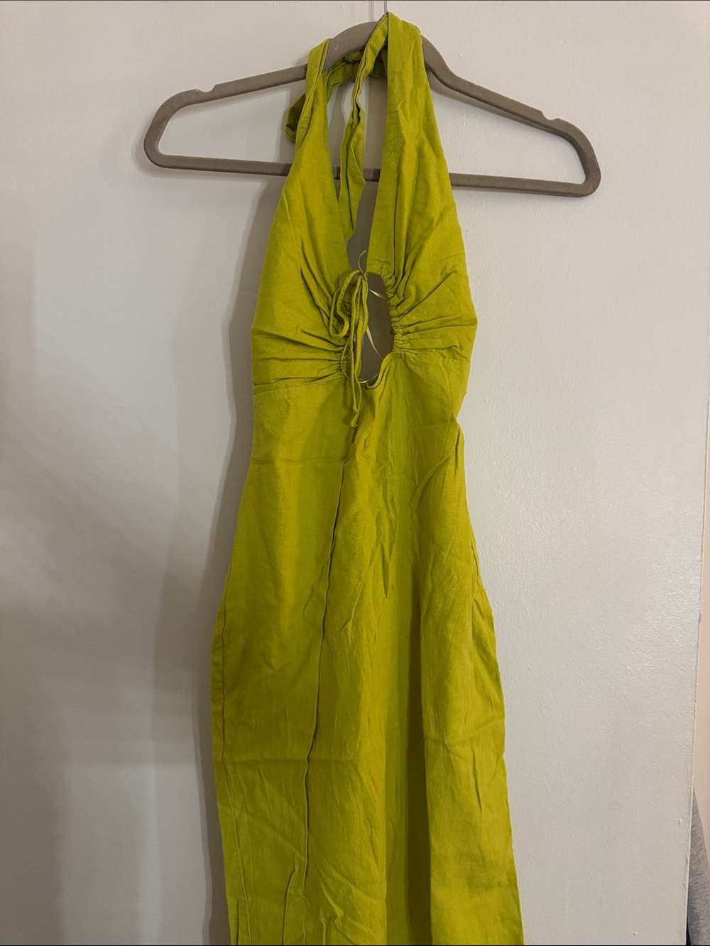 Lime Halter Tie-Front Maxi Dress